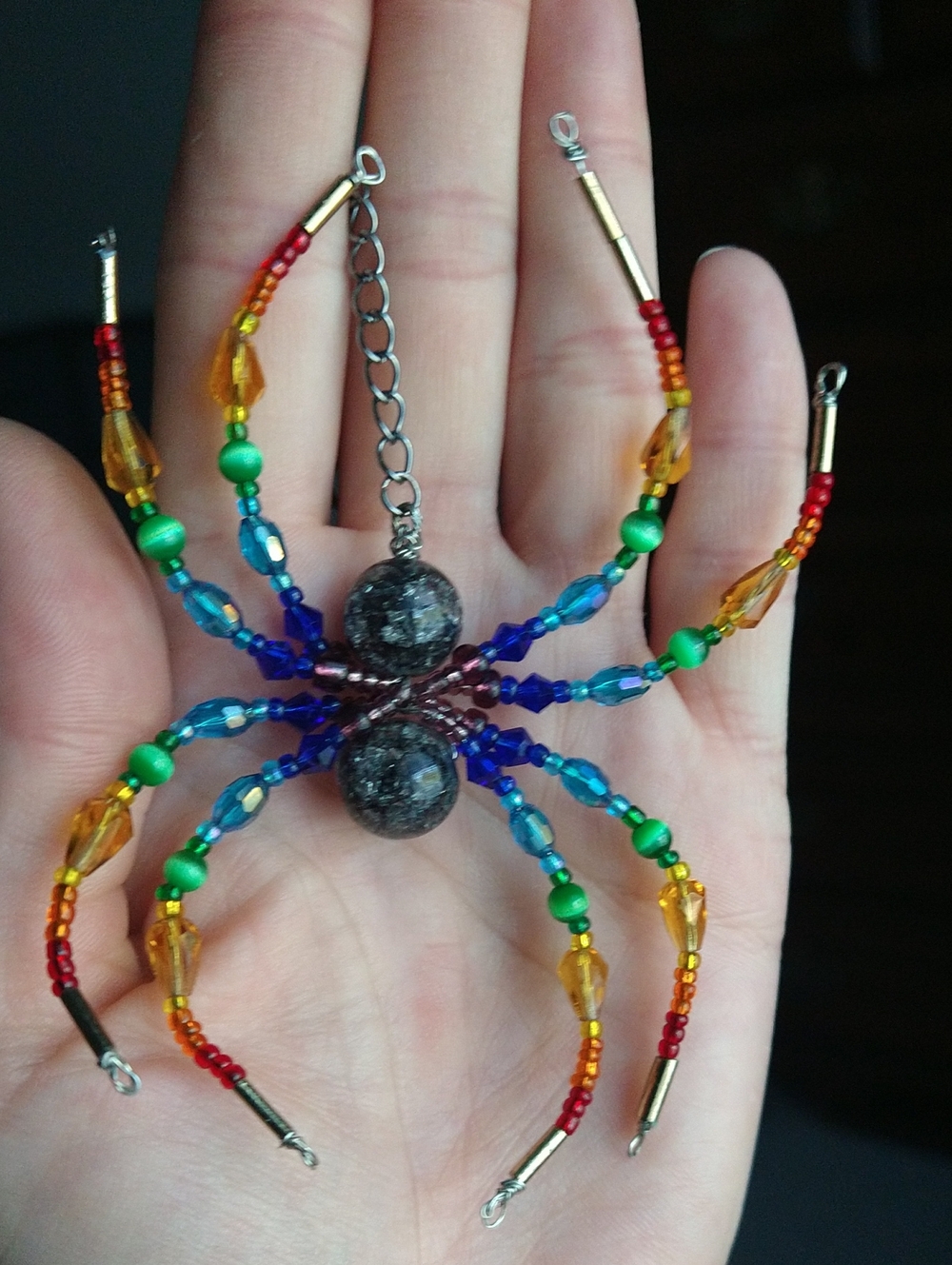 Hand Crafted Rainbow Beaded Spider Pendant Necklace